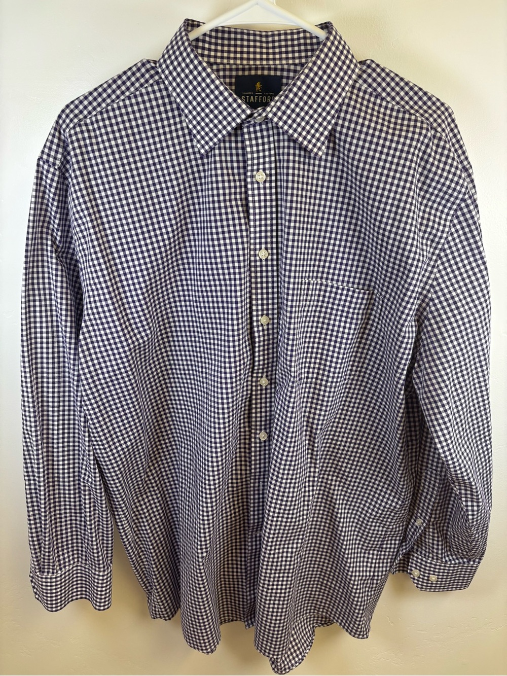 STAFFORD SHIRT TRAVEL PERFORMANCE MEN 17 1/2 34 - 35 REGULAR FIT DARK PURPLE